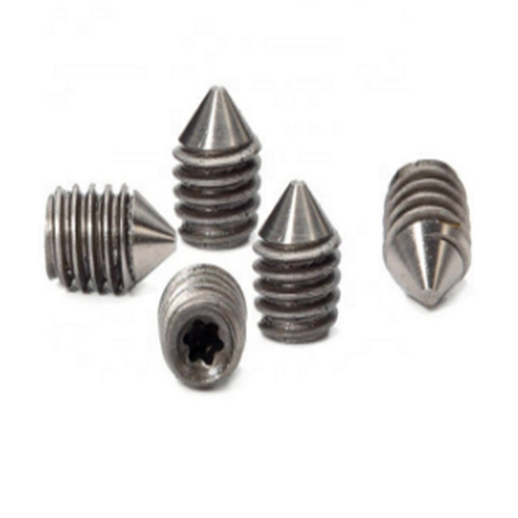 Scriúnna socraithe torx cruach dhosmálta 304 m4 T10 le pointe cón