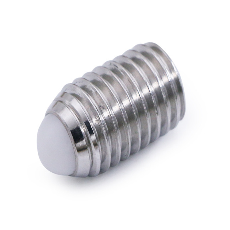 Scriú grub deireadh plunger liathróid plaisteach cruach dhosmálta m8