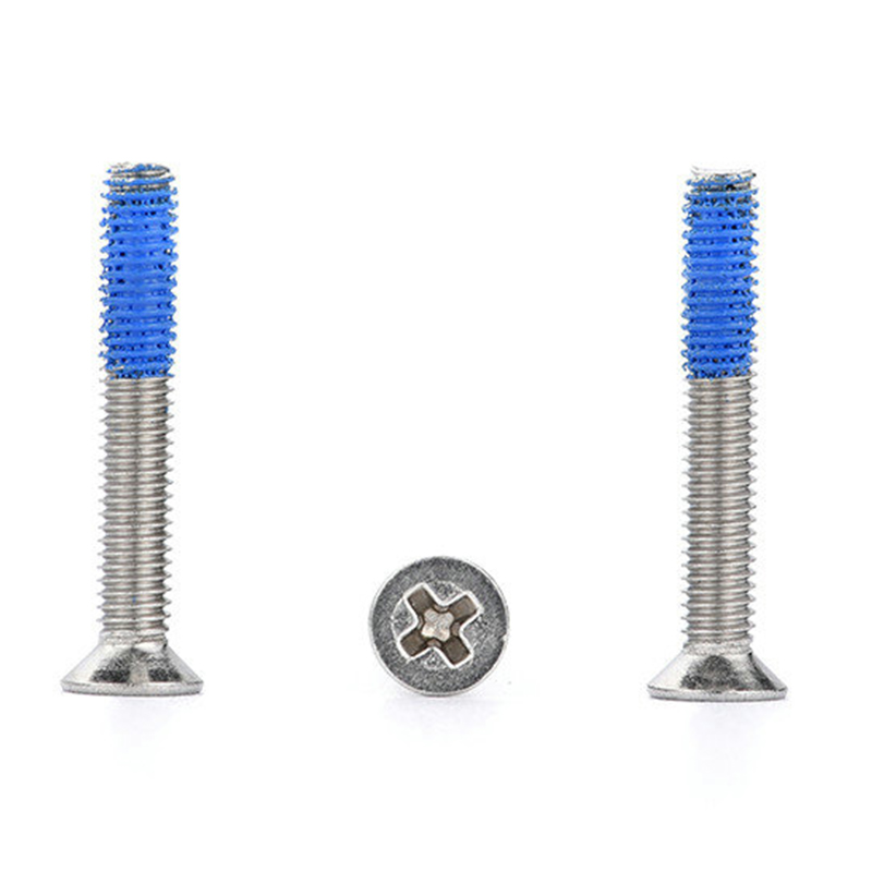 Scriúnna Meaisín PH2 Ceann Countersunk Cruach Dhosmálta M3 le paiste níolón Scriúnna Meaisín PH2 Ceann Countersunk Cruach Dhosmálta M3 le paiste níolón